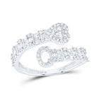 10K White Gold Diamond Fashion Initial "C" Women's Heart Cuff Ring 1/2 Cttw - Splendid Jewellery
