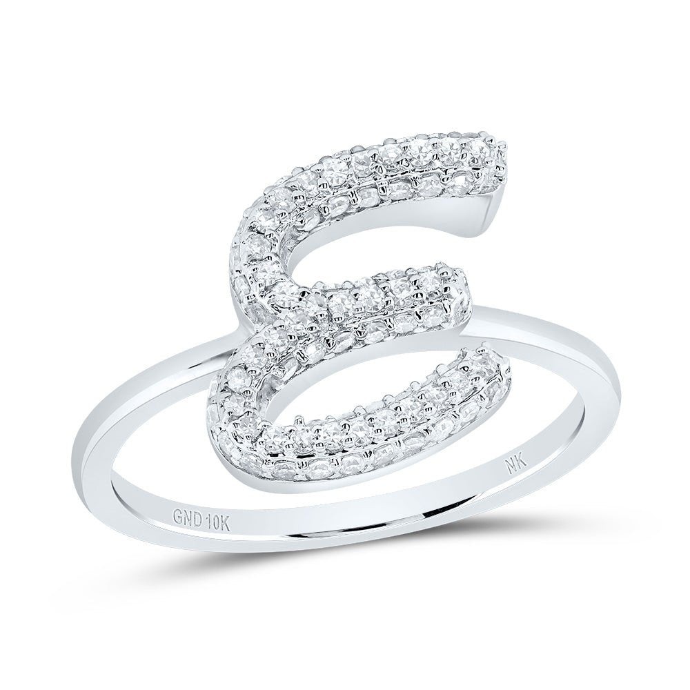 10K White Gold Diamond Fashion Initial "E" Ring 3/8 Cttw - Splendid Jewellery