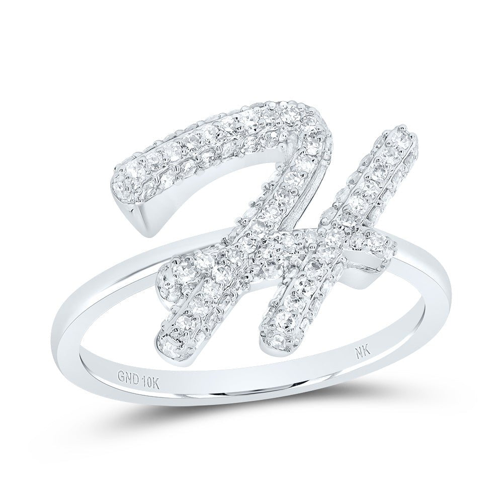 10K White Gold Diamond Fashion Initial "H" Ring 3/8 Cttw - Splendid Jewellery