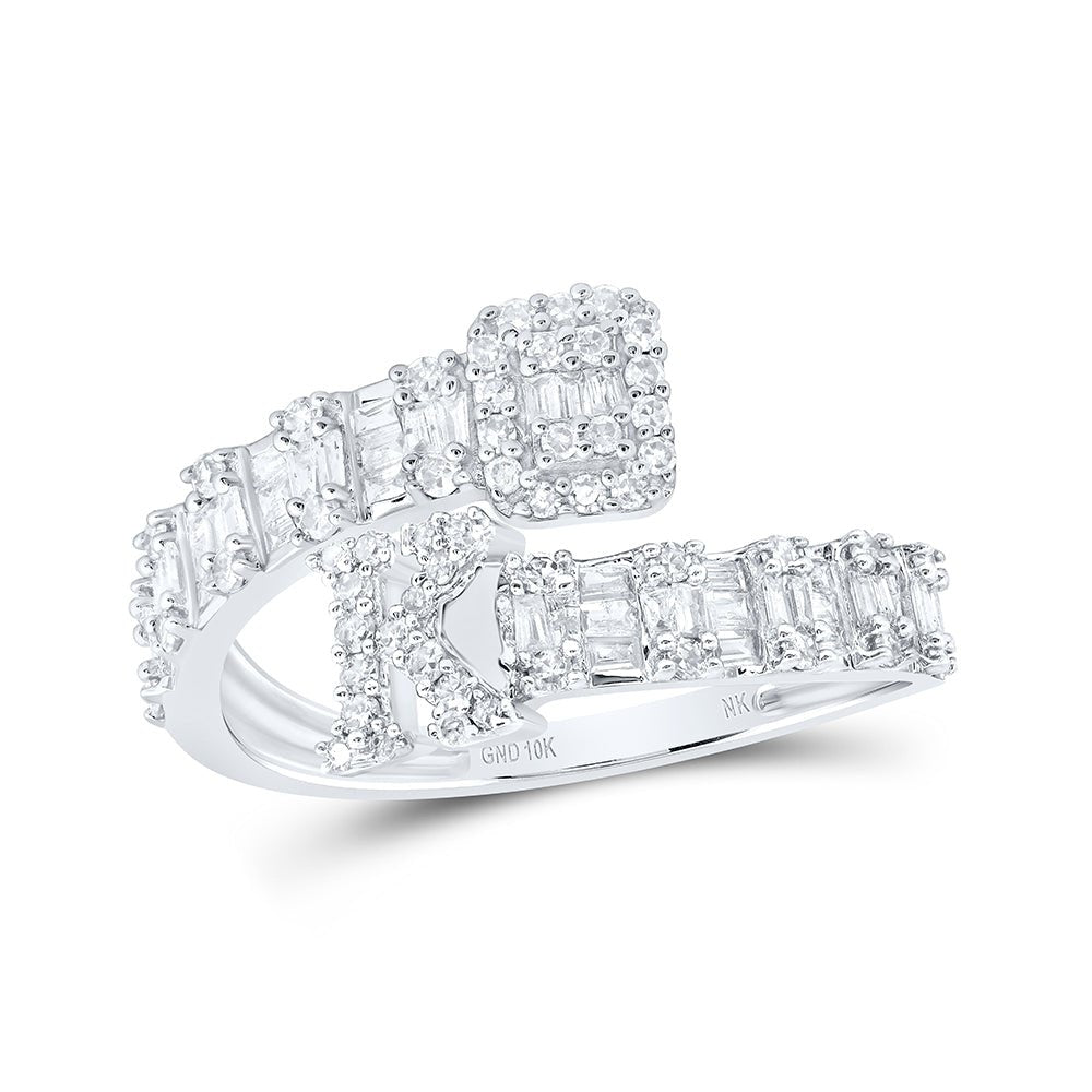 10K White Gold Diamond Fashion Initial "K" Women's Cuff Ring 5/8 Cttw - Splendid Jewellery