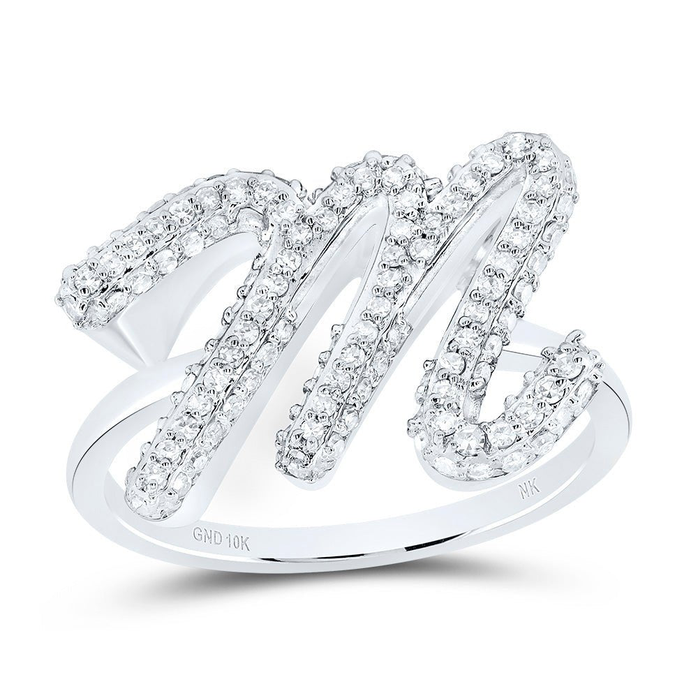 10K White Gold Diamond Fashion Initial "M" Ring 1/2 Cttw - Splendid Jewellery