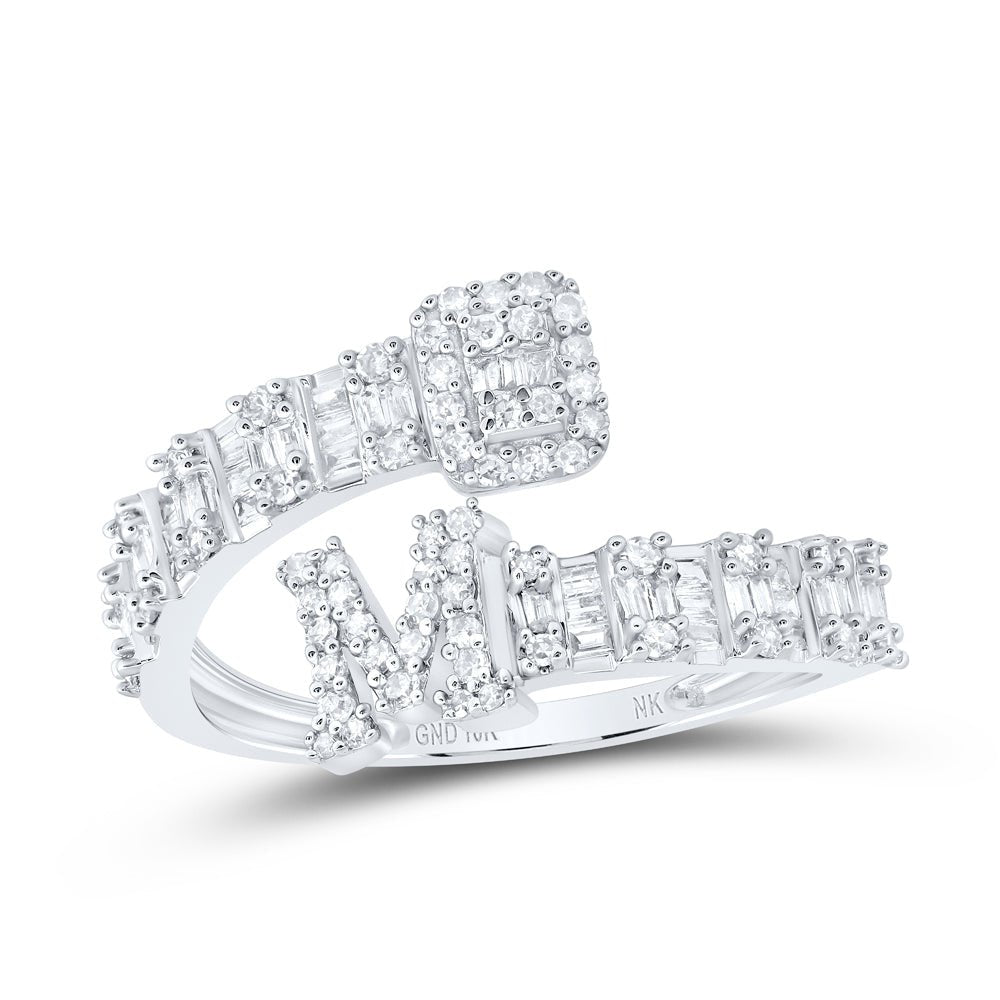 10K White Gold Diamond Fashion Initial "M" Women's Cuff Ring 1/2 Cttw - Splendid Jewellery