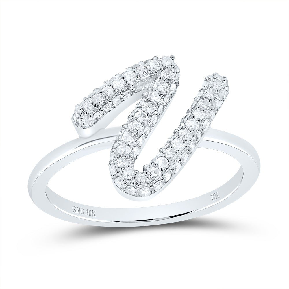 10K White Gold Diamond Fashion Initial "V" Ring 3/8 Cttw - Splendid Jewellery