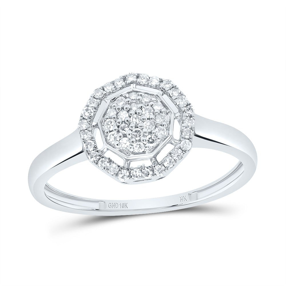 10K White Gold Diamond Fashion Nonagon Ring 1/5 Cttw - Splendid Jewellery