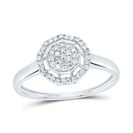 10K White Gold Diamond Fashion Nonagon Ring 1/5 Cttw - Splendid Jewellery