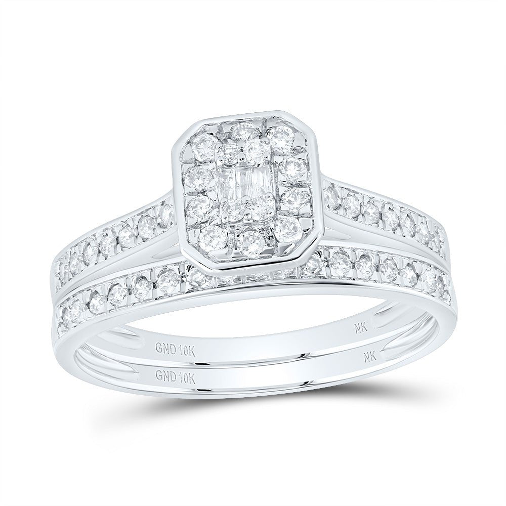 10K White Gold Diamond Fashion Octagon Bridal Set 1/2 Cttw - Splendid Jewellery