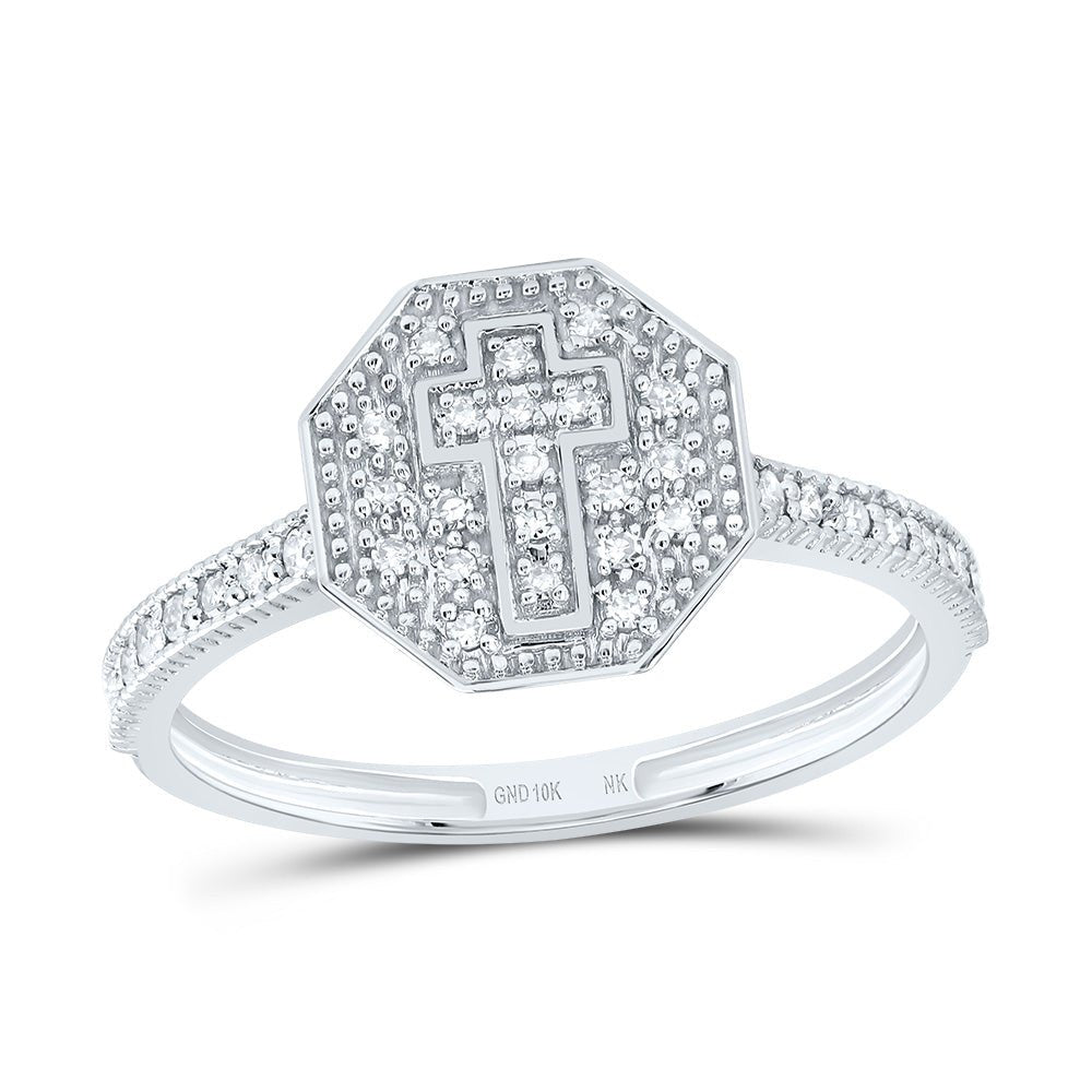 10K White Gold Diamond Fashion Octagon Cross Ring 1/6 Cttw - Splendid Jewellery