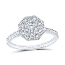 Load image into Gallery viewer, 10K White Gold Diamond Fashion Octagon Cross Ring 1/6 Cttw - Splendid Jewellery
