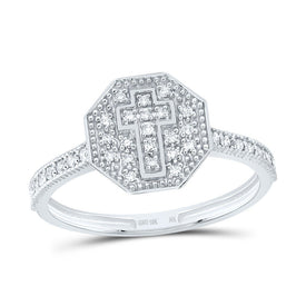 10K White Gold Diamond Fashion Octagon Cross Ring 1/6 Cttw - Splendid Jewellery