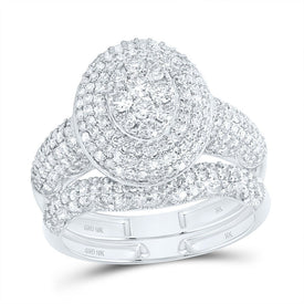 10K White Gold Diamond Fashion Oval Bridal Set 1 1/4 Cttw - Splendid Jewellery