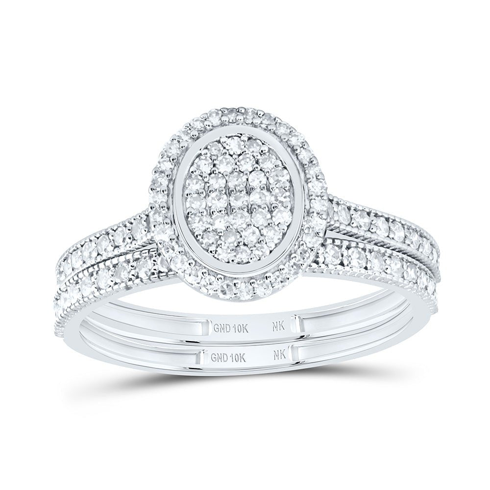 10K White Gold Diamond Fashion Oval Bridal Set 1/2 Cttw - Splendid Jewellery