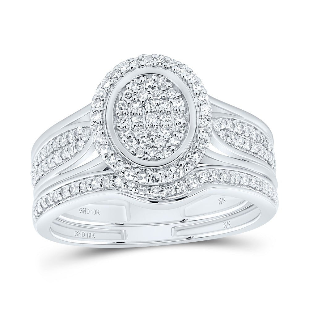 10K White Gold Diamond Fashion Oval Bridal Set 1/2 Cttw - Splendid Jewellery