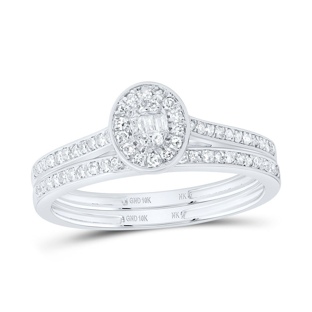 10K White Gold Diamond Fashion Oval Bridal Set 1/3 Cttw - Splendid Jewellery