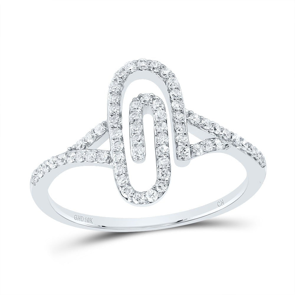 10K White Gold Diamond Fashion Paper Clip Ring 1/3 Cttw - Splendid Jewellery