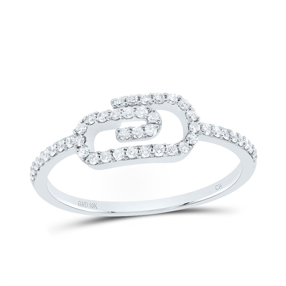 10K White Gold Diamond Fashion Paper Clip Ring 1/5 Cttw - Splendid Jewellery