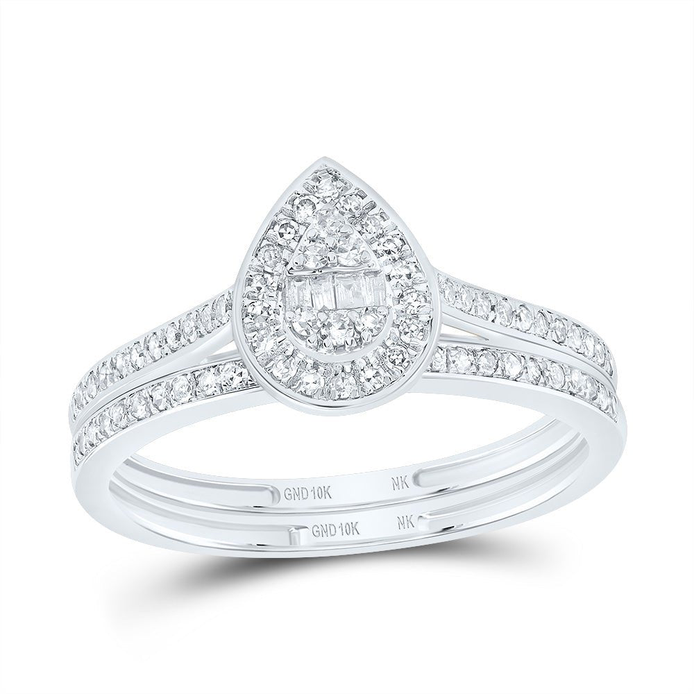 10K White Gold Diamond Fashion Pear Bridal Set 1/3 Cttw - Splendid Jewellery