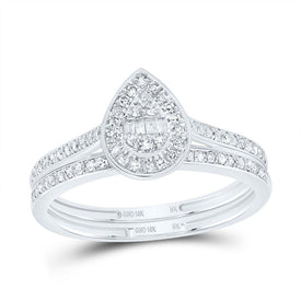 10K White Gold Diamond Fashion Pear Bridal Set 1/3 Cttw - Splendid Jewellery