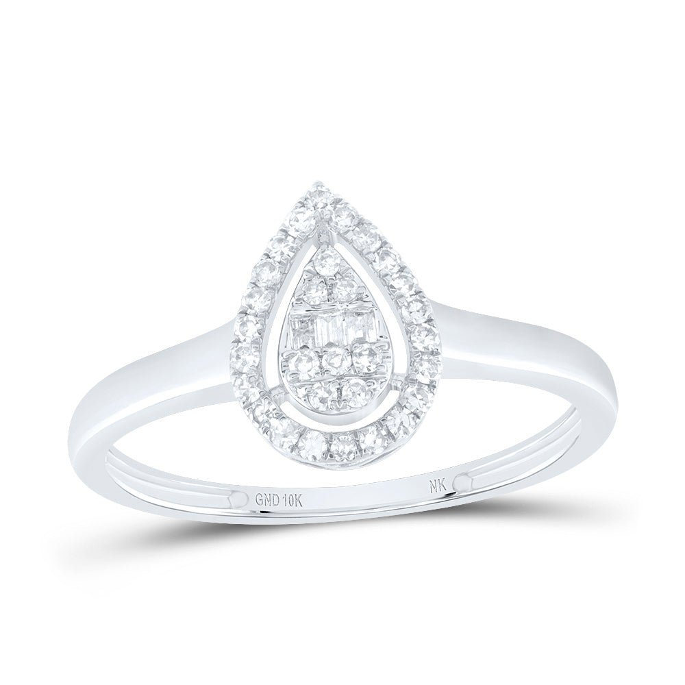 10K White Gold Diamond Fashion Pear Ring 1/6 Cttw - Splendid Jewellery
