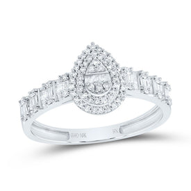 10K White Gold Diamond Fashion Pear Women's Ring 1/2 Cttw - Splendid Jewellery