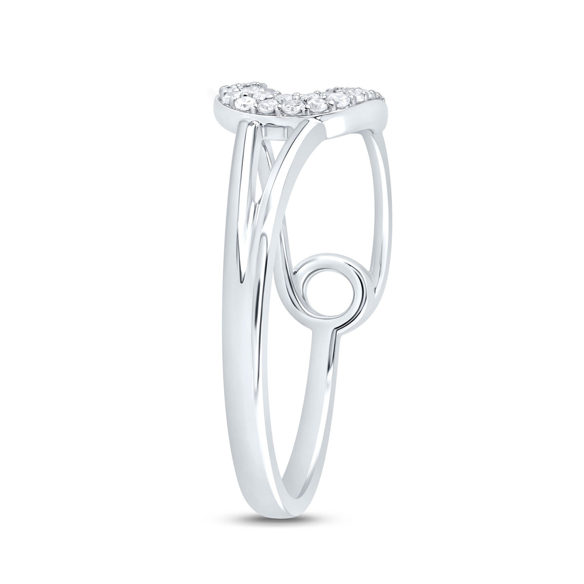 10K White Gold Diamond Fashion Safety Pin Ring 1/8 Cttw - Splendid Jewellery