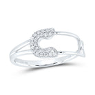 10K White Gold Diamond Fashion Safety Pin Ring 1/8 Cttw - Splendid Jewellery