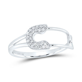 10K White Gold Diamond Fashion Safety Pin Ring 1/8 Cttw - Splendid Jewellery