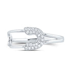 10K White Gold Diamond Fashion Safety Pin Ring 1/8 Cttw - Splendid Jewellery