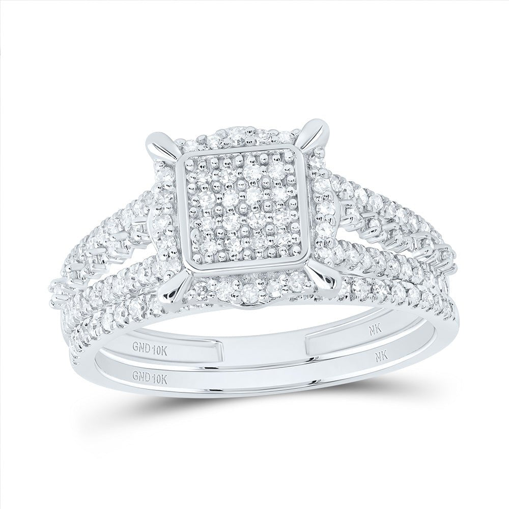 10K White Gold Diamond Fashion Square Bridal Set 3/8 Cttw - Splendid Jewellery