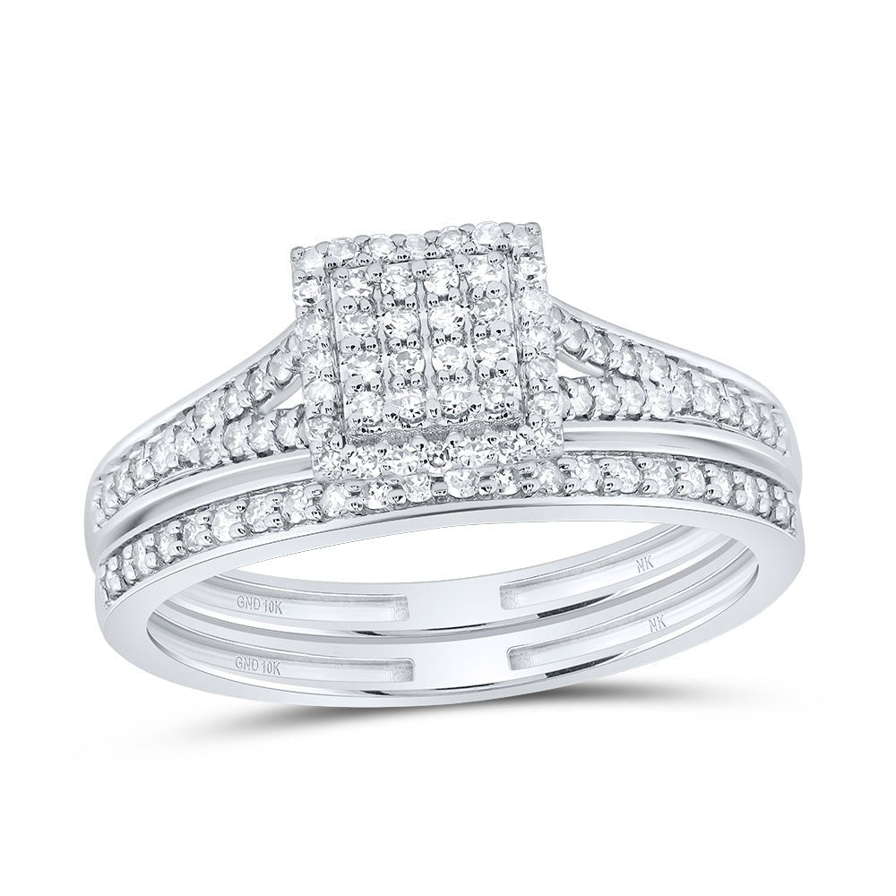 10K White Gold Diamond Fashion Square Bridal Set 3/8 Cttw - Splendid Jewellery