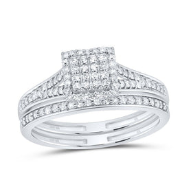 10K White Gold Diamond Fashion Square Bridal Set 3/8 Cttw - Splendid Jewellery