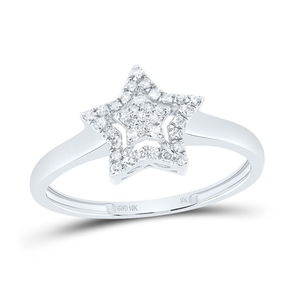 10K White Gold Diamond Fashion Star Ring 1/8 Cttw - Splendid Jewellery