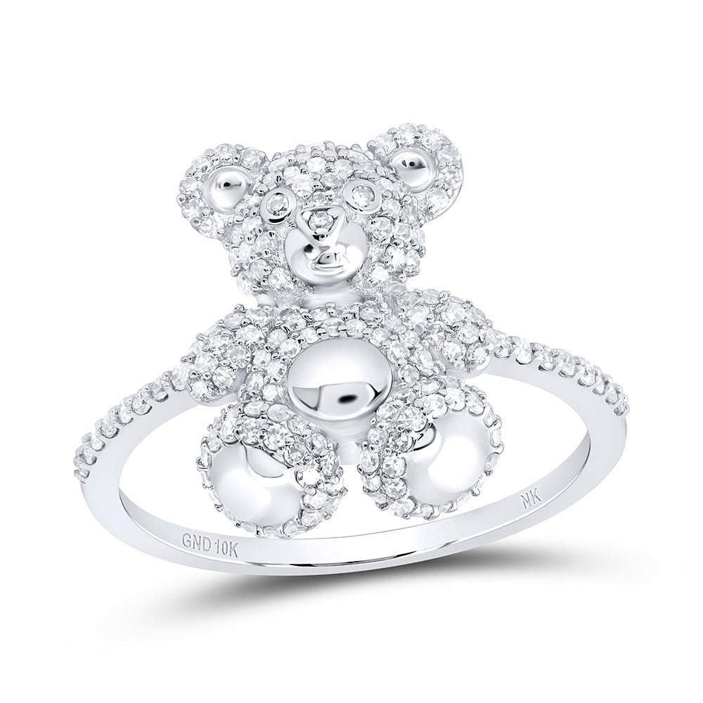 10K White Gold Diamond Fashion Teddy Bear Women's Ring 1/2 Cttw - Splendid Jewellery
