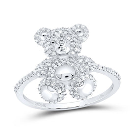 10K White Gold Diamond Fashion Teddy Bear Women's Ring 1/2 Cttw - Splendid Jewellery