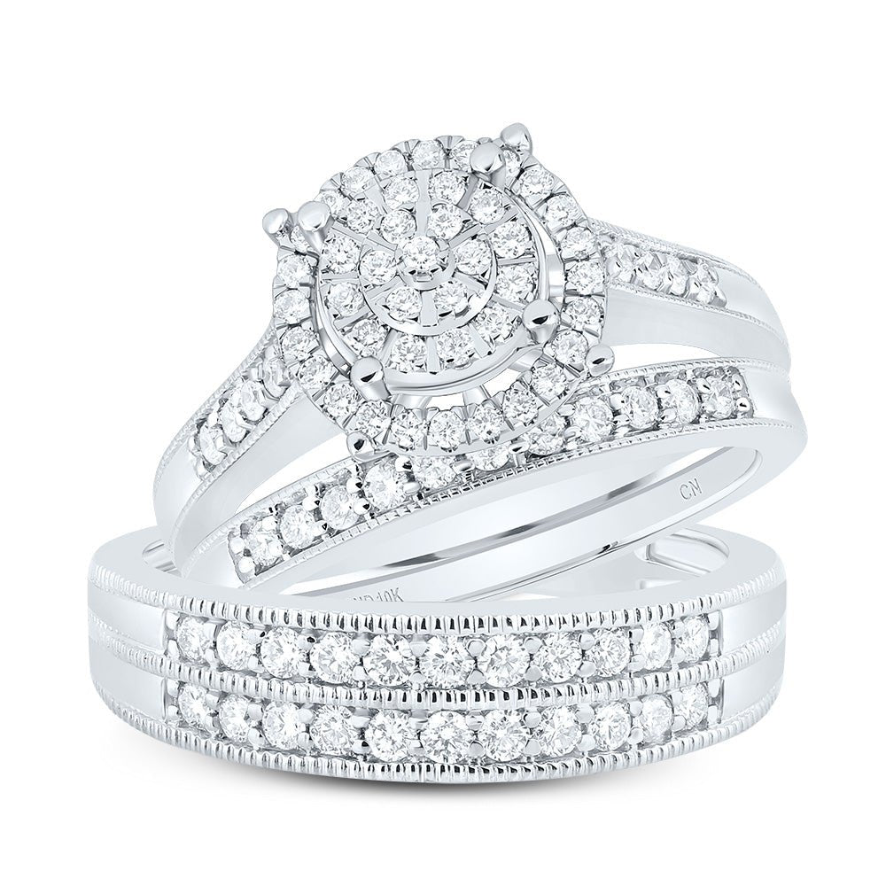 10K White Gold Diamond Fashion Trio Ring Set 1 Cttw - Splendid Jewellery