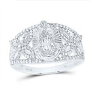10K White Gold Diamond Fashion Virgin Mother Mary Oval Women's Ring 1/3 Cttw - Splendid Jewellery