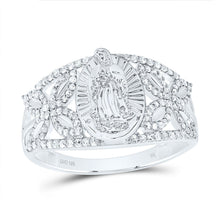 Load image into Gallery viewer, 10K White Gold Diamond Fashion Virgin Mother Mary Oval Women's Ring 1/3 Cttw - Splendid Jewellery