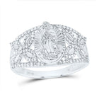 10K White Gold Diamond Fashion Virgin Mother Mary Oval Women's Ring 1/3 Cttw - Splendid Jewellery