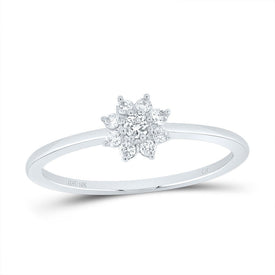 10K White Gold Diamond Flower Fashion Women's Ring 1/10 Cttw - Splendid Jewellery