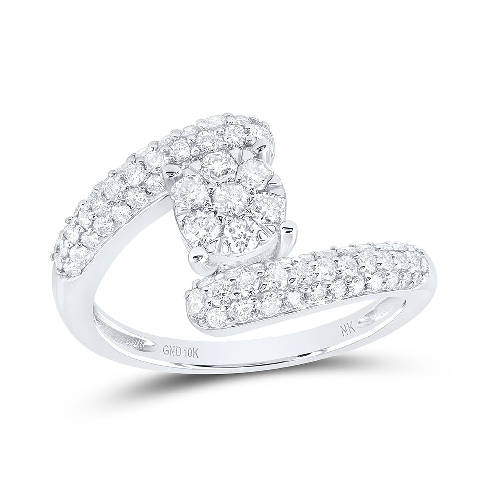 10K White Gold Diamond Flower Ring 3/4 Cttw - Splendid Jewellery