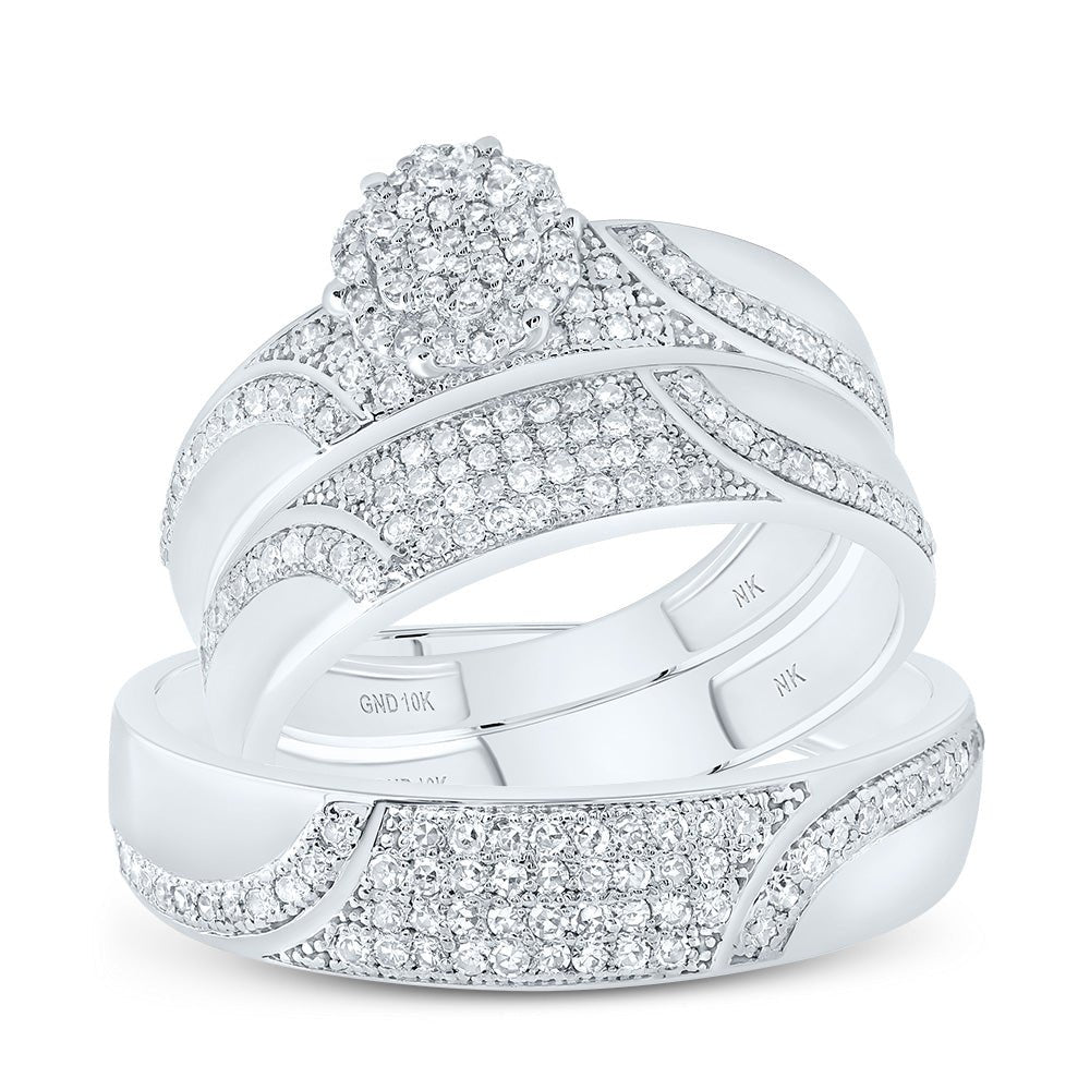 10K White Gold Diamond Flower Trio Ring Set 1/2 Cttw - Splendid Jewellery