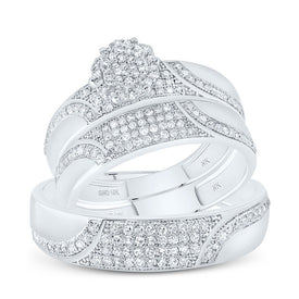 10K White Gold Diamond Flower Trio Ring Set 1/2 Cttw - Splendid Jewellery