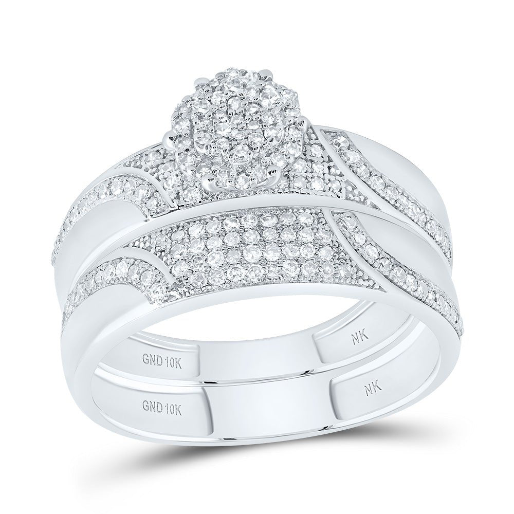 10K White Gold Diamond Flower Trio Ring Set 1/2 Cttw - Splendid Jewellery