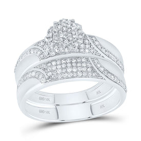 10K White Gold Diamond Flower Trio Ring Set 1/2 Cttw - Splendid Jewellery