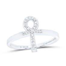 Load image into Gallery viewer, 10K White Gold Diamond Gift Ankh Cross Ring 1/10 Cttw - Splendid Jewellery