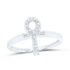 10K White Gold Diamond Gift Ankh Cross Ring 1/10 Cttw - Splendid Jewellery
