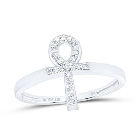 10K White Gold Diamond Gift Ankh Cross Ring 1/10 Cttw - Splendid Jewellery