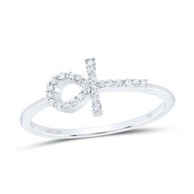 10K White Gold Diamond Gift Ankh Cross Ring 1/10 Cttw - Splendid Jewellery