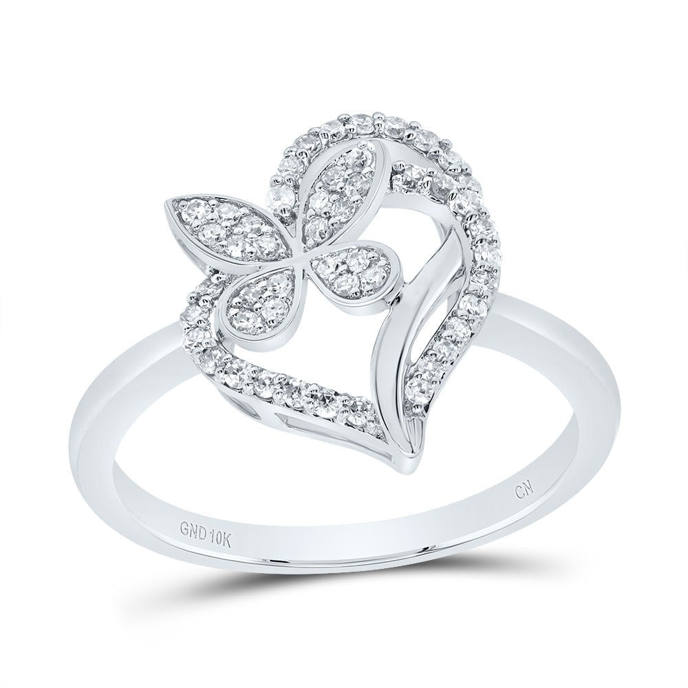 10K White Gold Diamond Gift Butterfly Heart Ring 1/4 Cttw - Splendid Jewellery