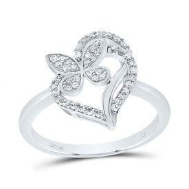 10K White Gold Diamond Gift Butterfly Heart Ring 1/4 Cttw - Splendid Jewellery