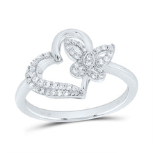 Load image into Gallery viewer, 10K White Gold Diamond Gift Butterfly Heart Ring 1/5 Cttw - Splendid Jewellery